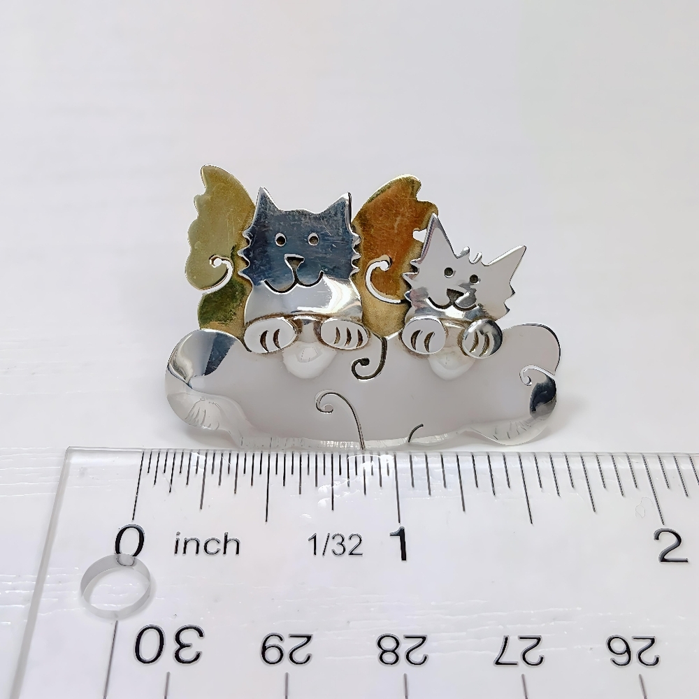 Vintage Far Fetched Sterling Silver Brass Furry Pets Guardian Angel Brooch Pin - Picture 10 of 11